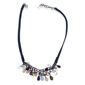 925 Sterling Silver Real Pearl Gemstone Leather Cord Necklace 17-19 Inch